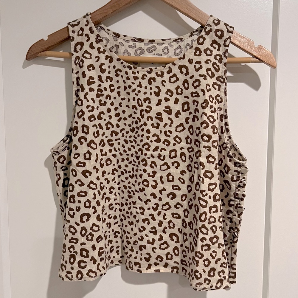 Lou and Grey Cropped Linen Leopard Tank - S - NWT
